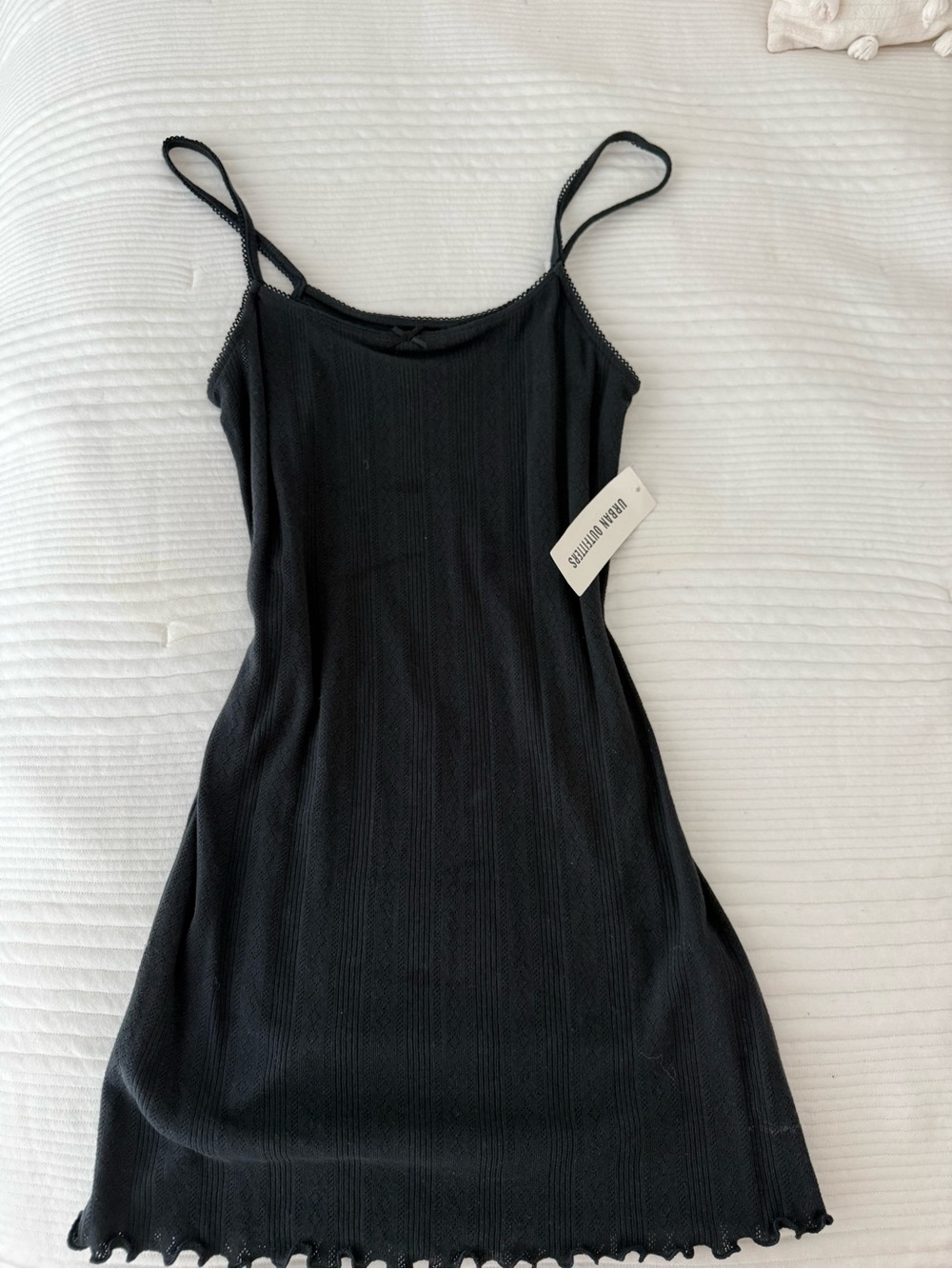 Urban Outfitters Black Ribbed Slip Dress with Spaghetti Straps